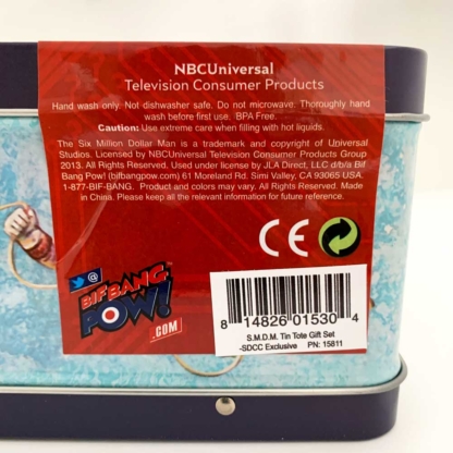 Bif Bang Pow Six Million Dollar Man Retro Tin Tote Gift Set Convention Exclusive bottom sticker - Happy Clam Gifts