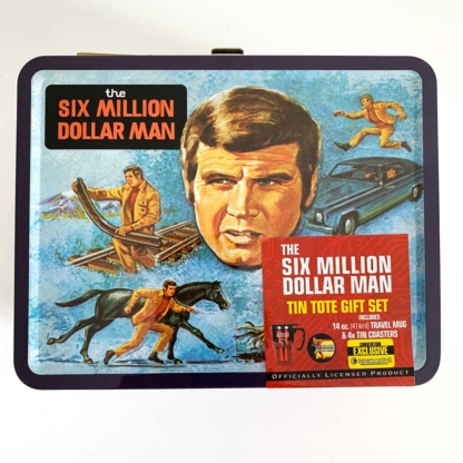 Bif Bang Pow Six Million Dollar Man Retro Tin Tote Gift Set Convention Exclusive front - Happy Clam Gifts