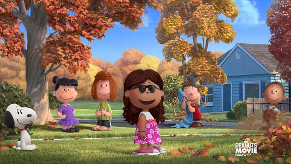 Happy Clam Gifts owner Marissa in sunglasses and typical floral dress. Just hanging out with other Peanuts characters in the front yard.