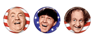 Ata-Boy Buttons Small 1.25" Pinback Set of 3 The Three Stooges Patriotic Curly, Moe, and Larry