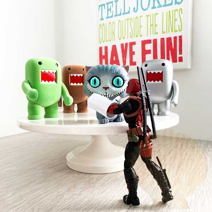 Deadpool and Funko Pop Cheshire Cat for Pet Dental Health Month